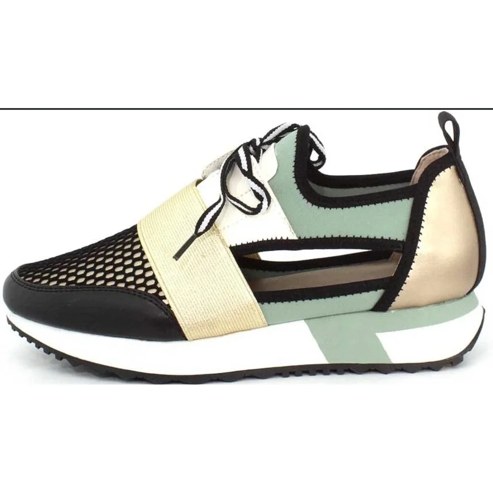 Steve Madden Cutout Mesh Sneakers Women's Size 6.5 Mint‎ Gold Black White